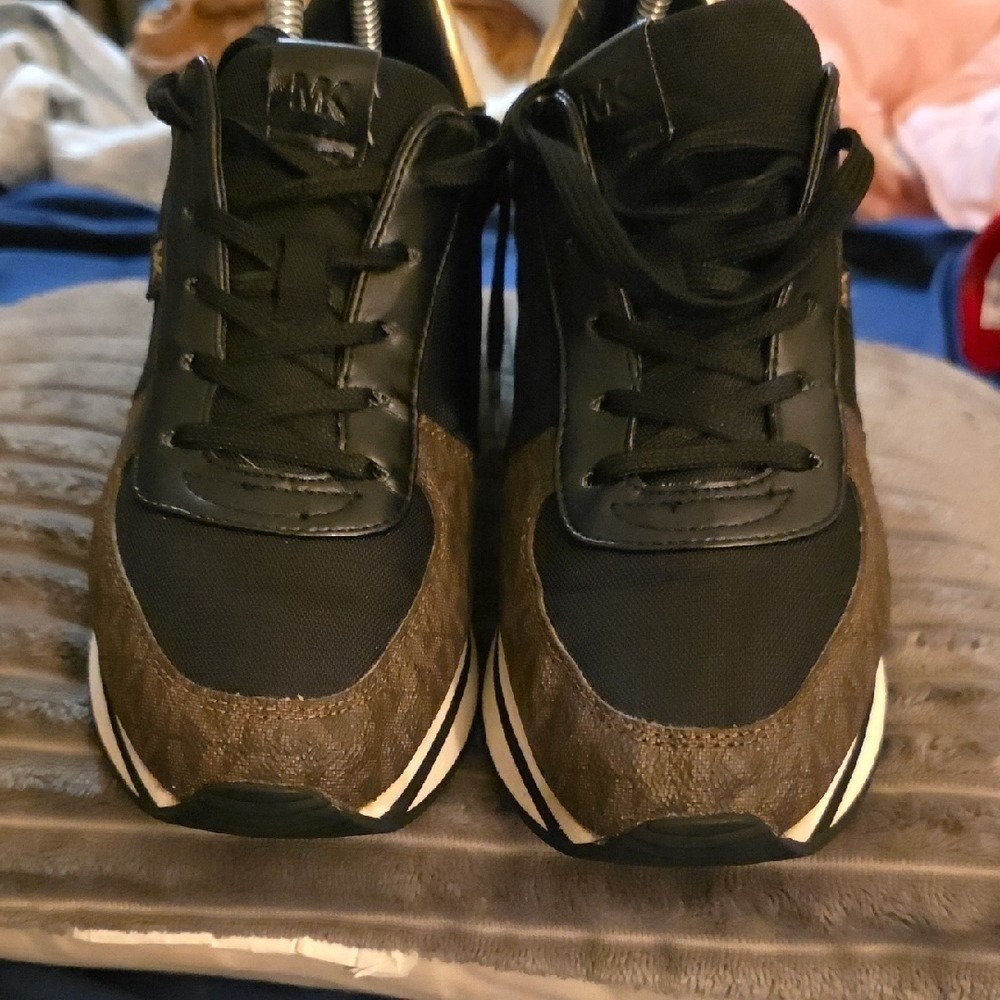 Michael Kors Black and Brown Logo Accent Sneakers - Picture 2 of 6